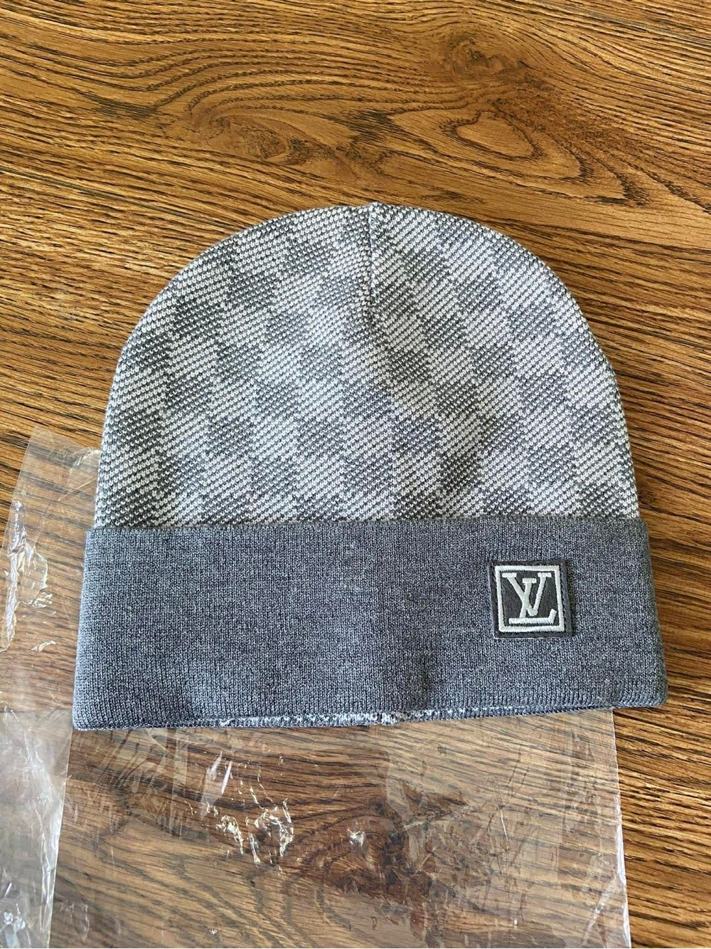 Louis Vuitton Two-Tone Gray Knit Beanie with LV Patch
